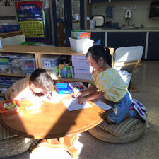 Students working on literacy centers